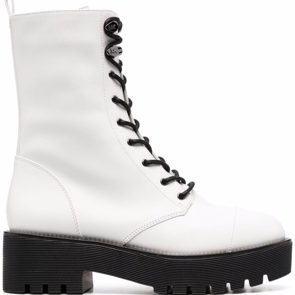 Michael Kors Bryce Womens Lace Up Combat Boots White Leather US Size 9 Medium - Picture 2 of 6